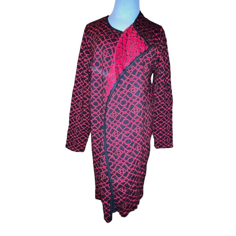 Vintage Andrea Jovine Womens Geometric Open‎ Front Cardigan Sweater Red Size XL
